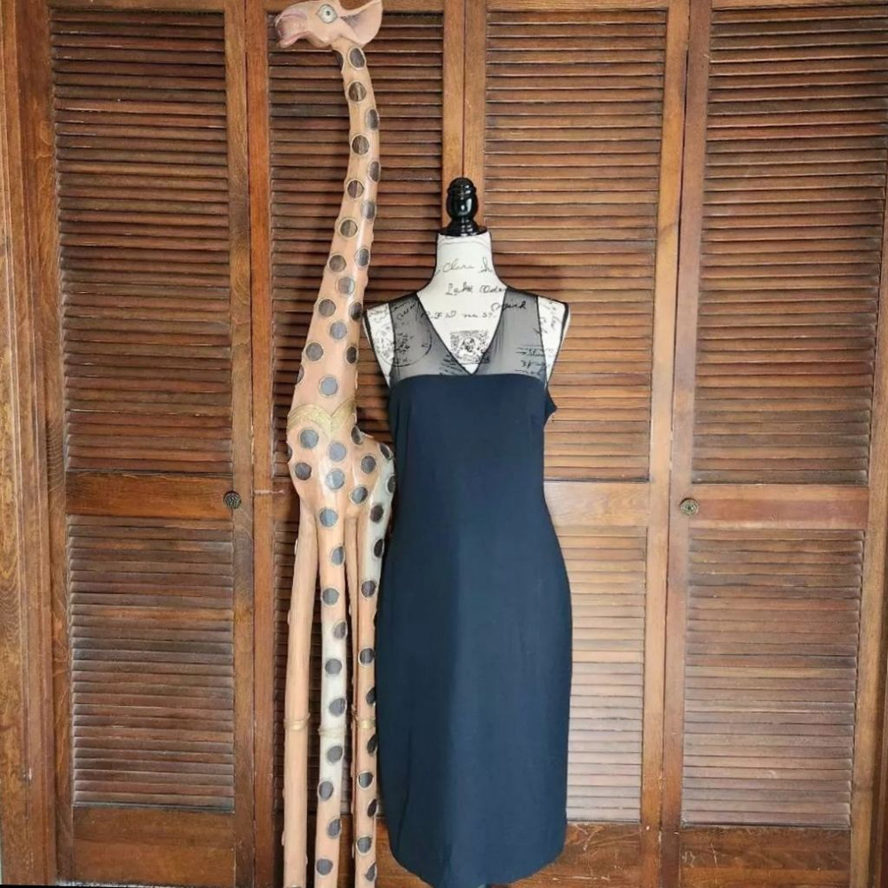 Lauren Ralph Lauren Black Silk Mesh Vneck Sheath Dress